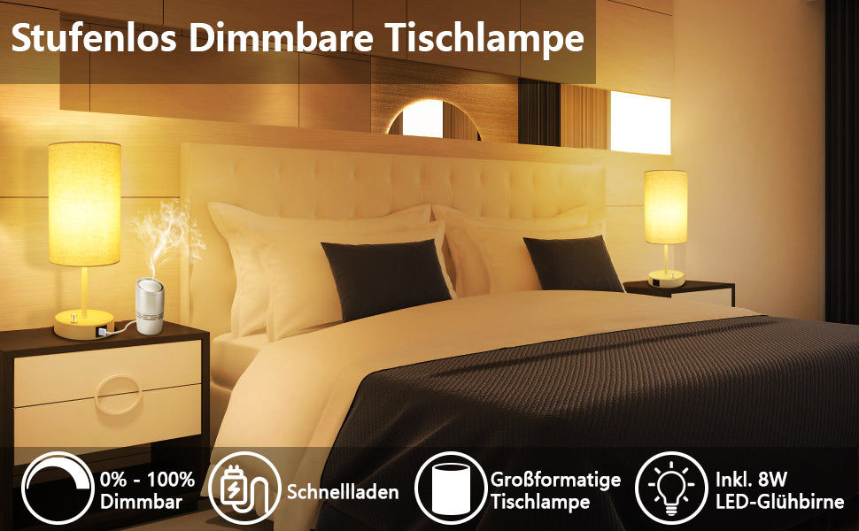 Wie schafft man eine gemütliche und entspannende Atmosphäre im Schlafzimmer mit unserer dimmbaren Nachttischlampe mit Knopfdruck?