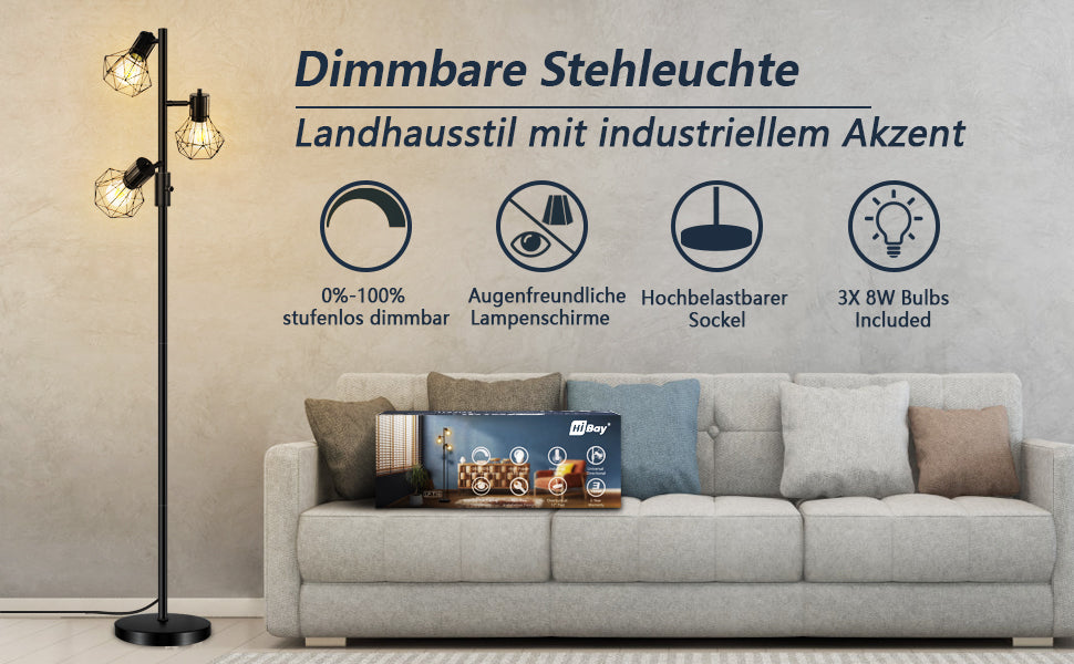 Die hellste Lampe für dunkle Räume: Unsere Multi-Kopf-Stehlampe.#led stehlampe#stehlampe e27#Rustikale stehleuchte dimmbar#