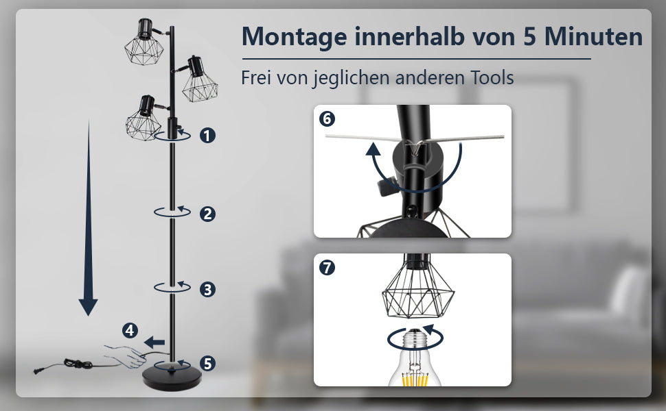 Wie man die perfekte Beleuchtung für das Lesen auswählt#led stehlampe mit 3x8W 800LM E27 Glühbirne#stehlampe mit Lampenschirm#Schwarz Dimmbar Vintage Standleuchte#