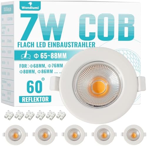 Wondlumi 6er LED Einbaustrahler 7W COB Weiß Matt – Bild 9 #Warmweiß 3000K #Nicht dimmbar