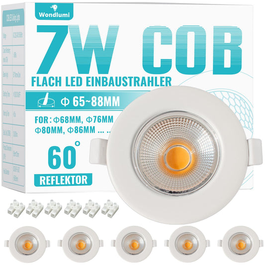 Wondlumi 6er LED Einbaustrahler 7W COB Weiß Matt – Bild 9 #Warmweiß 3000K #Nicht dimmbar