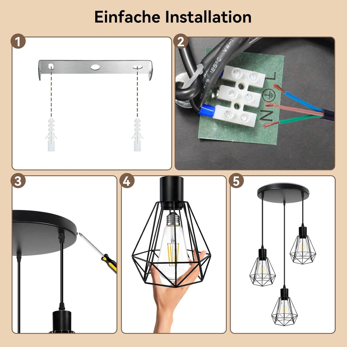 HiBay Pendelleuchte Diamant 3-Flammig Rund – Bild 6 #3-Flammig Rund