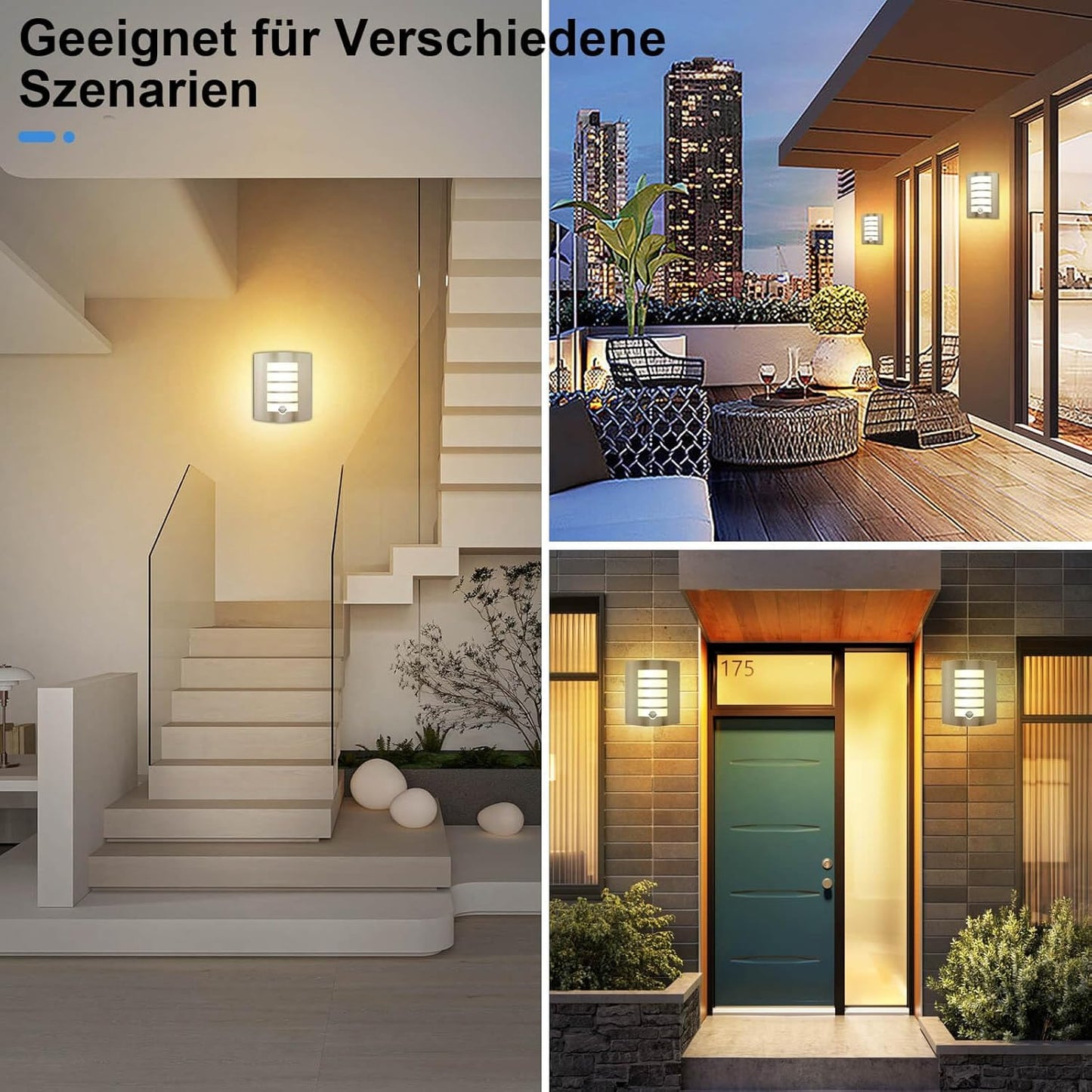 Kaihui Außenwandleuchte mit Be – Bild 6 #Edelstahl Gebürstet