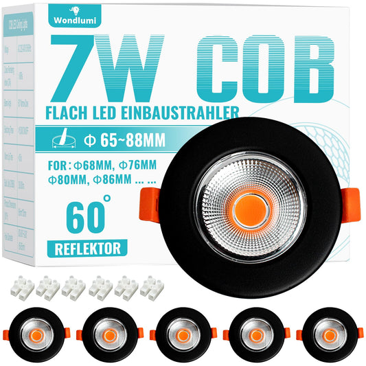 Wondlumi 6er LED Einbaustrahler 7W COB Schwarz Matt – Bild 8 #Warmweiß 3000K #Nicht dimmbar