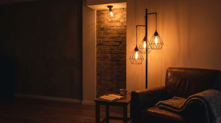 Stehlampe und Deckenleuchte im Wohnzimmer kombinieren