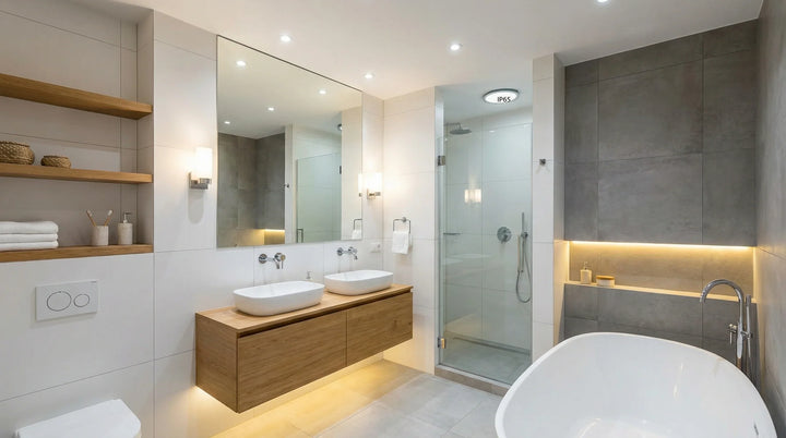 Modernes Badezimmer mit dreischichtiger LED-Beleuchtung