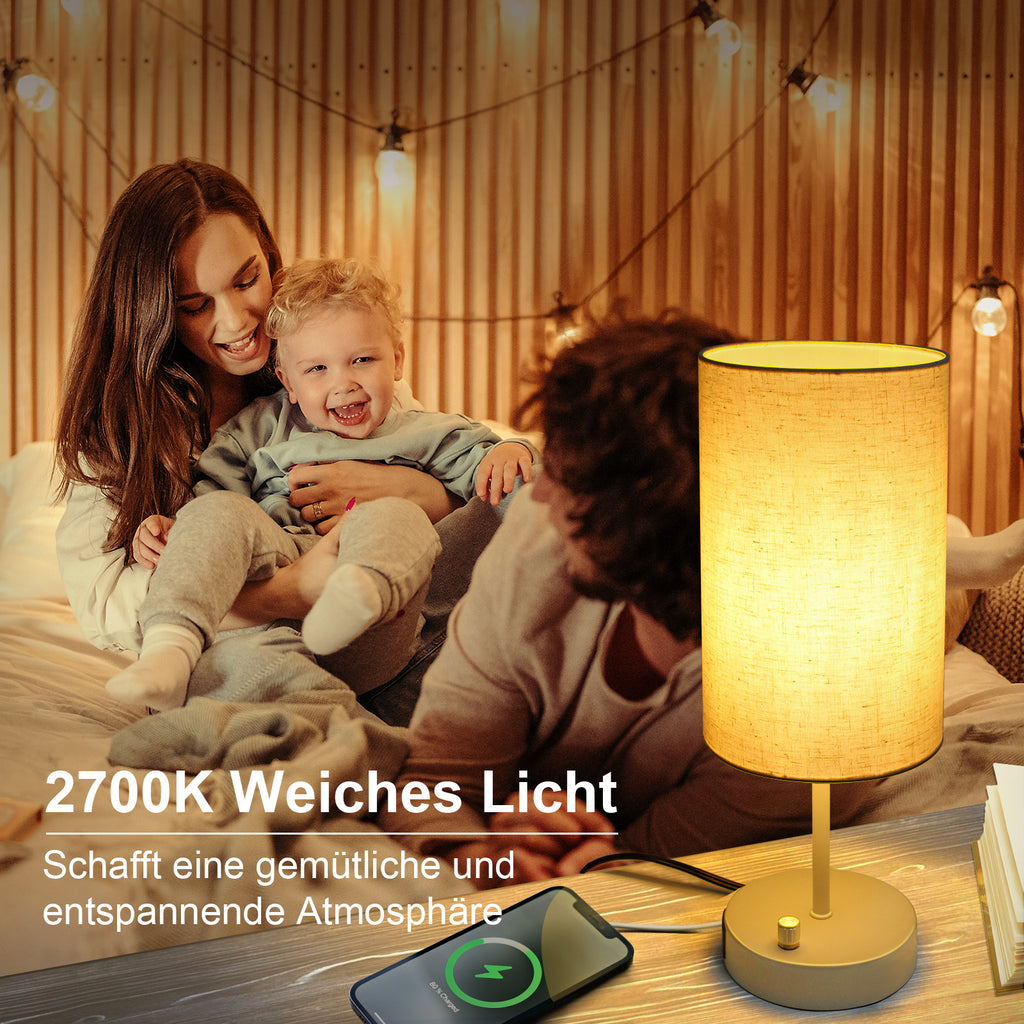 Genießen Sie die Bequemlichkeit des schnellen Ladens und des dimmbaren Lichts mit unserer Tischlampe#led tischlampe dimmbar#tischlampe mit schirm#Nachttischlampe USB#