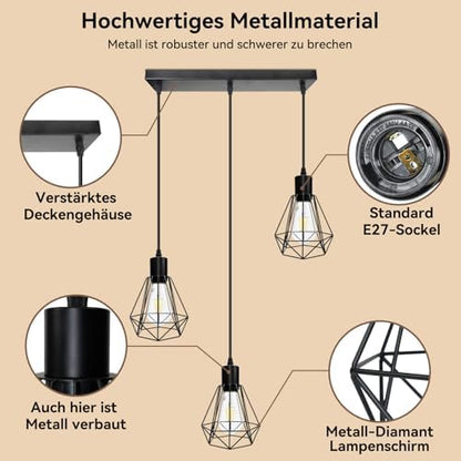 HiBay Pendelleuchte Diamant 3-Flammig Gerade – Bild 3 #3-Flammig Gerade