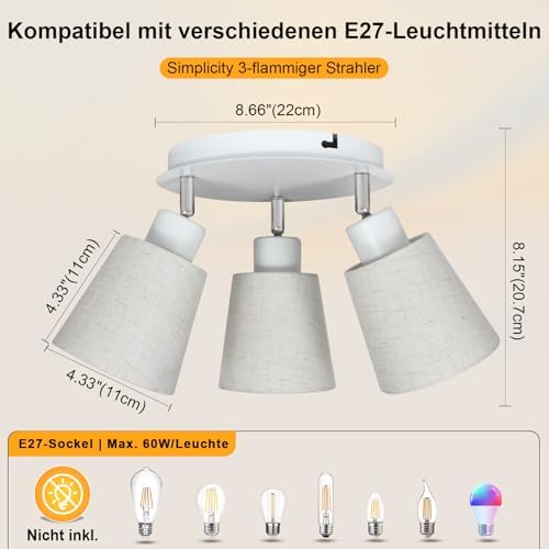 Unikcst Deckenstrahler Leinen 3 Flammig – Bild 5 #3 Flammig
