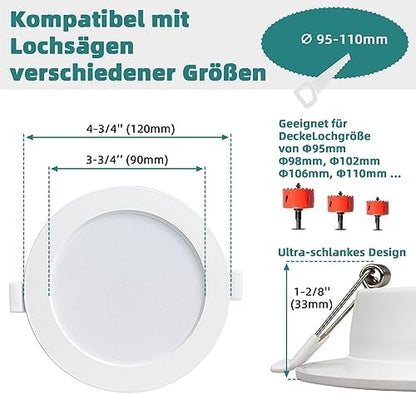 Unikcst LED Einbaustrahler 9W 120mm – WW