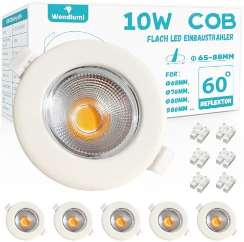 Wondlumi 6er LED Einbaustrahler 10W COB Weiß Matt – Bild 2 #Warmweiß 3000K #Nicht dimmbar