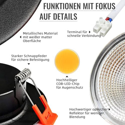 Wondlumi 6er LED Einbaustrahler 7W COB Schwarz Matt – Bild 5