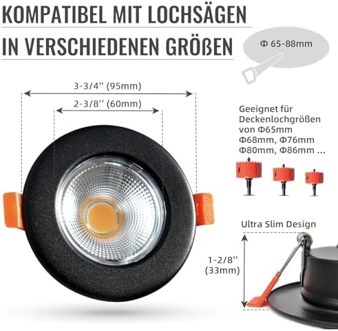 Wondlumi 6er LED Einbaustrahler 7W COB Schwarz Matt – Bild 6