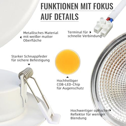 Wondlumi 6er LED Einbaustrahler 7W COB Weiß Matt – Bild 5
