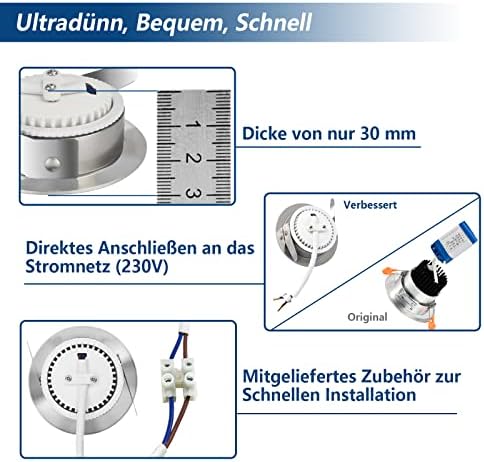 HiBay LED Einbaustrahler 7W IP44 Ultra Flach – Bild 3 #Nickel Gebürstet