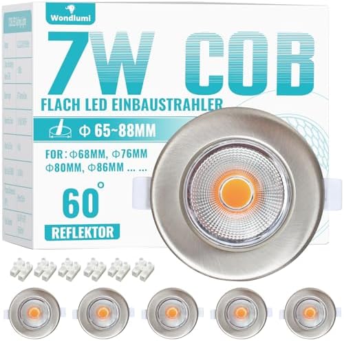 Wondlumi 6er LED Einbaustrahler 7W COB Nickel Gebürstet – Bild 9 #Warmweiß 3000K #Nicht dimmbar