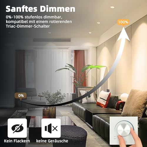 Wondlumi 6er LED Einbaustrahler 10W COB Weiß Matt – Bild 3 #Dimmbar