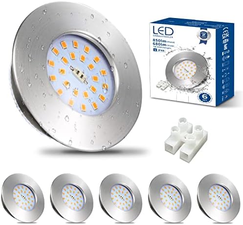 HiBay LED Einbaustrahler 7W IP44 Ultra Flach – Bild 1 #Nickel Gebürstet #Warmweiß 3000K #6er Set