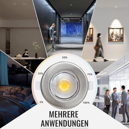 Wondlumi 6er LED Einbaustrahler 7W COB Nickel Gebürstet – Bild 7 #Dimmbar