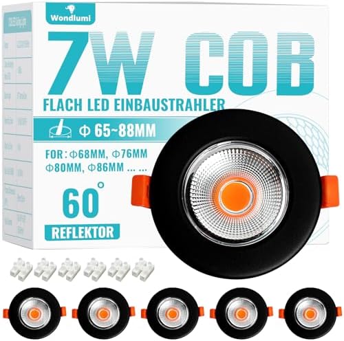 Wondlumi 6er LED Einbaustrahler 7W COB Schwarz Matt – Bild 8 #Warmweiß 3000K #Nicht dimmbar