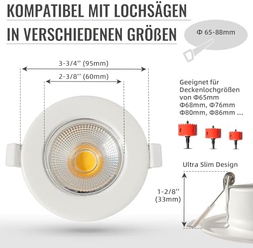 Wondlumi 6er LED Einbaustrahler 7W COB Weiß Matt – Bild 6