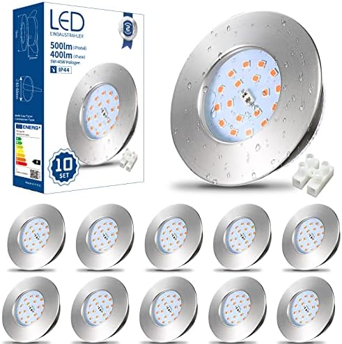 HiBay LED Einbaustrahler 5W IP44 Ultra Flach – Bild 1 #Nickel Gebürstet #10er Set