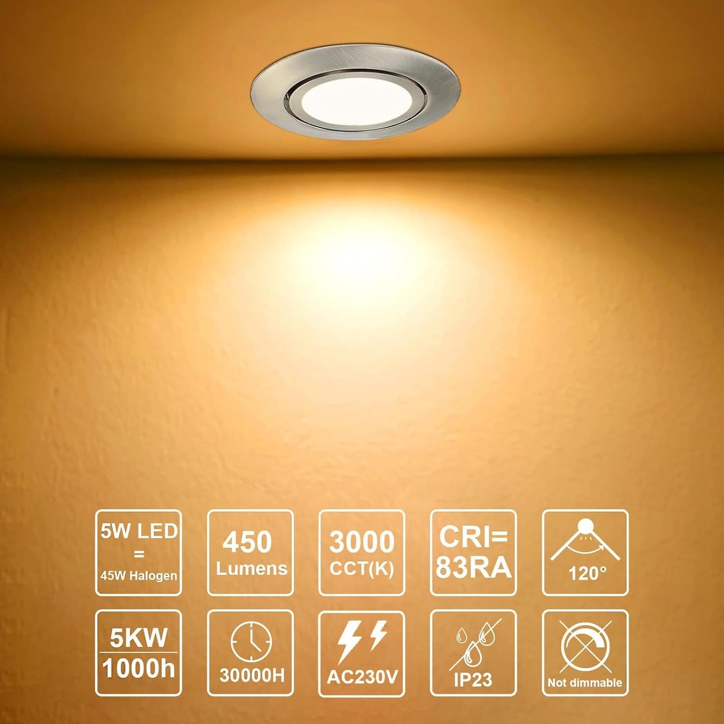 HiBay LED Einbaustrahler Set GU10 Schwenkbar 5W – Bild 4 #3000K Warmweiß