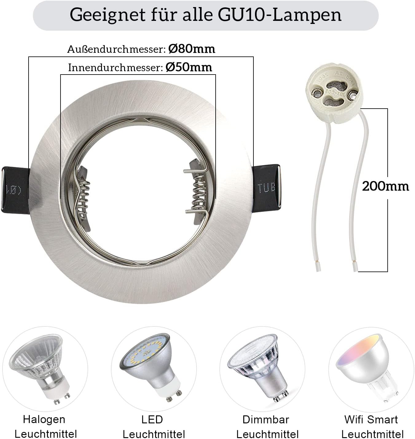 HiBay 10er Set GU10 Einbaurahmen 4 Farben – Bild 3 #Gebürstet Edelstahl #10 Stück