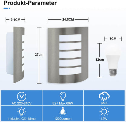 Kaihui Außenwandleuchte E27 IP – Bild 6 #Edelstahl Gebürstet