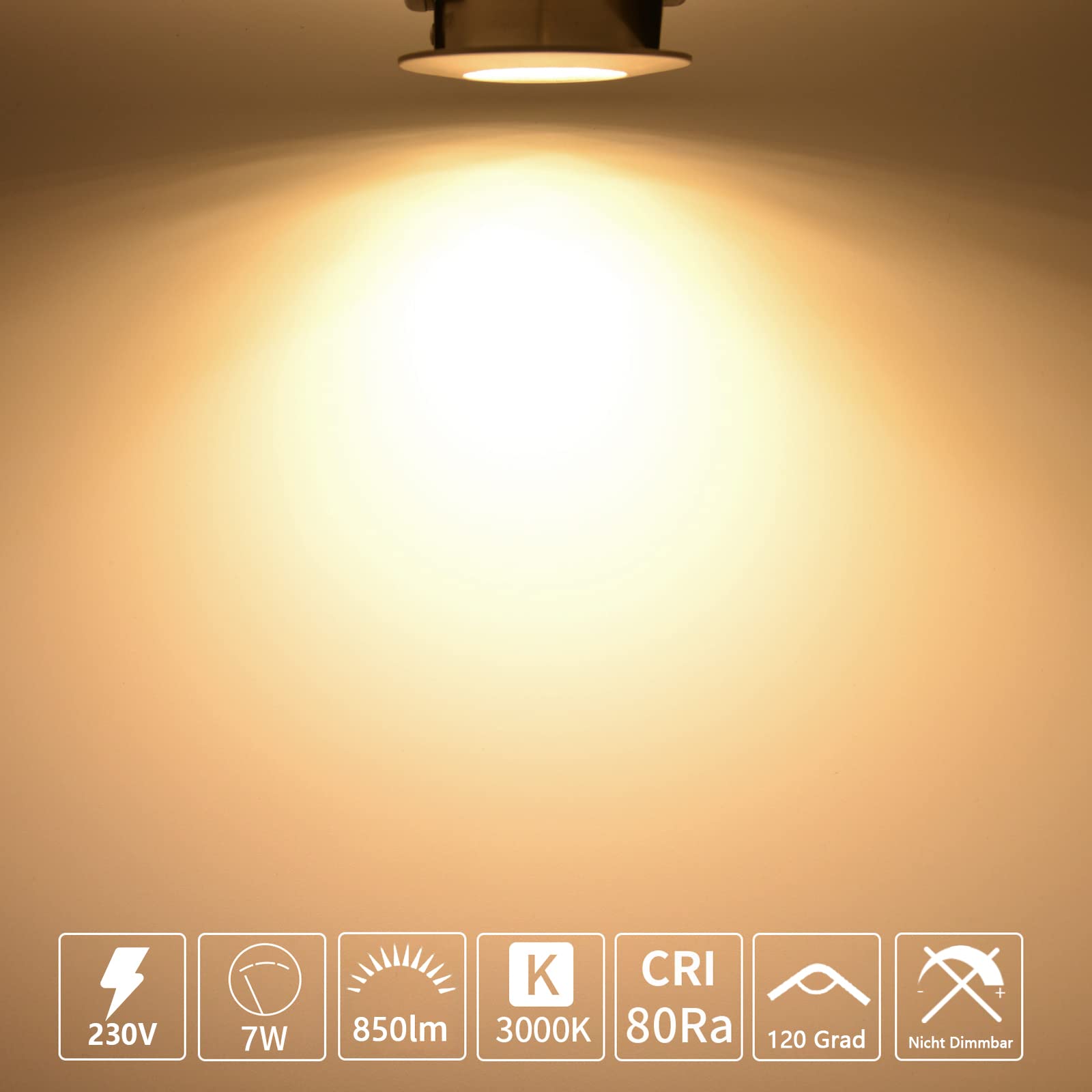 HiBay LED Einbaustrahler 7W IP44 Ultra Flach – Bild 6 #Nickel Gebürstet #Warmweiß 3000K