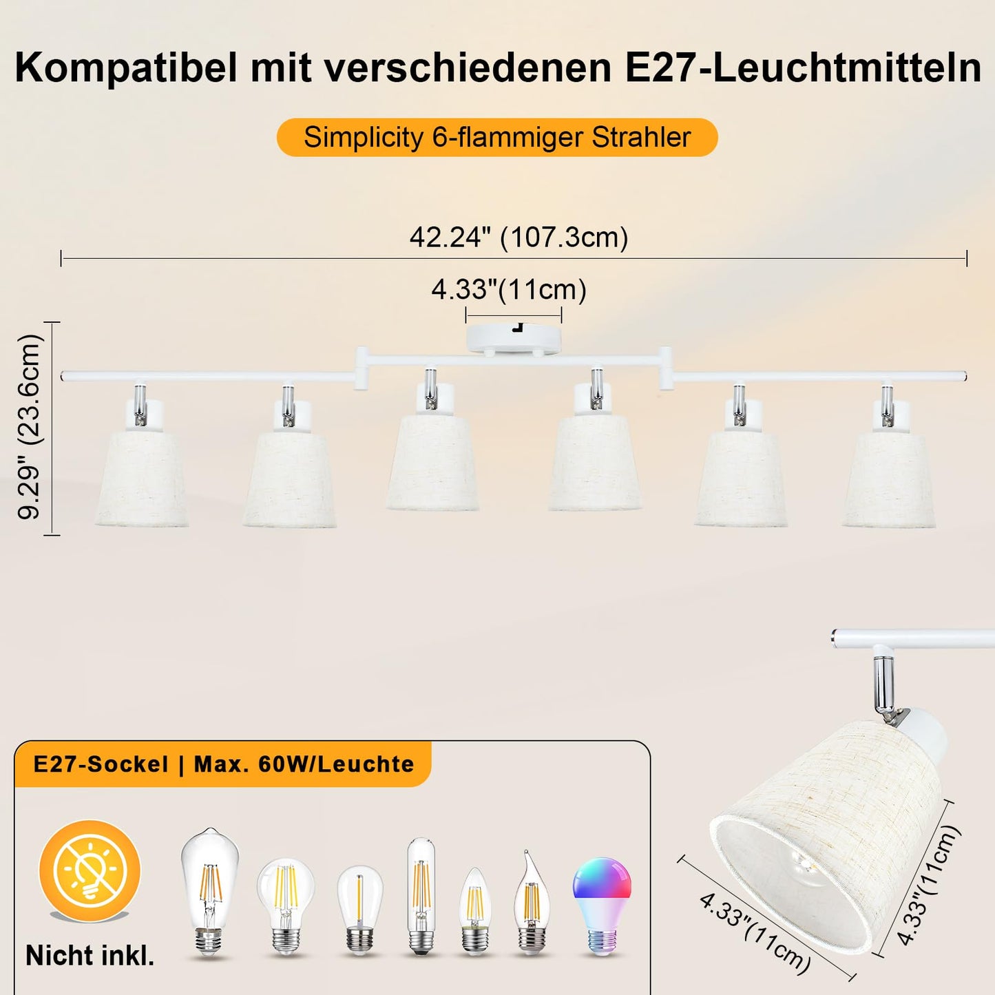 Unikcst Deckenstrahler Leinen 6 Flammig – Bild 5 #6 Flammig