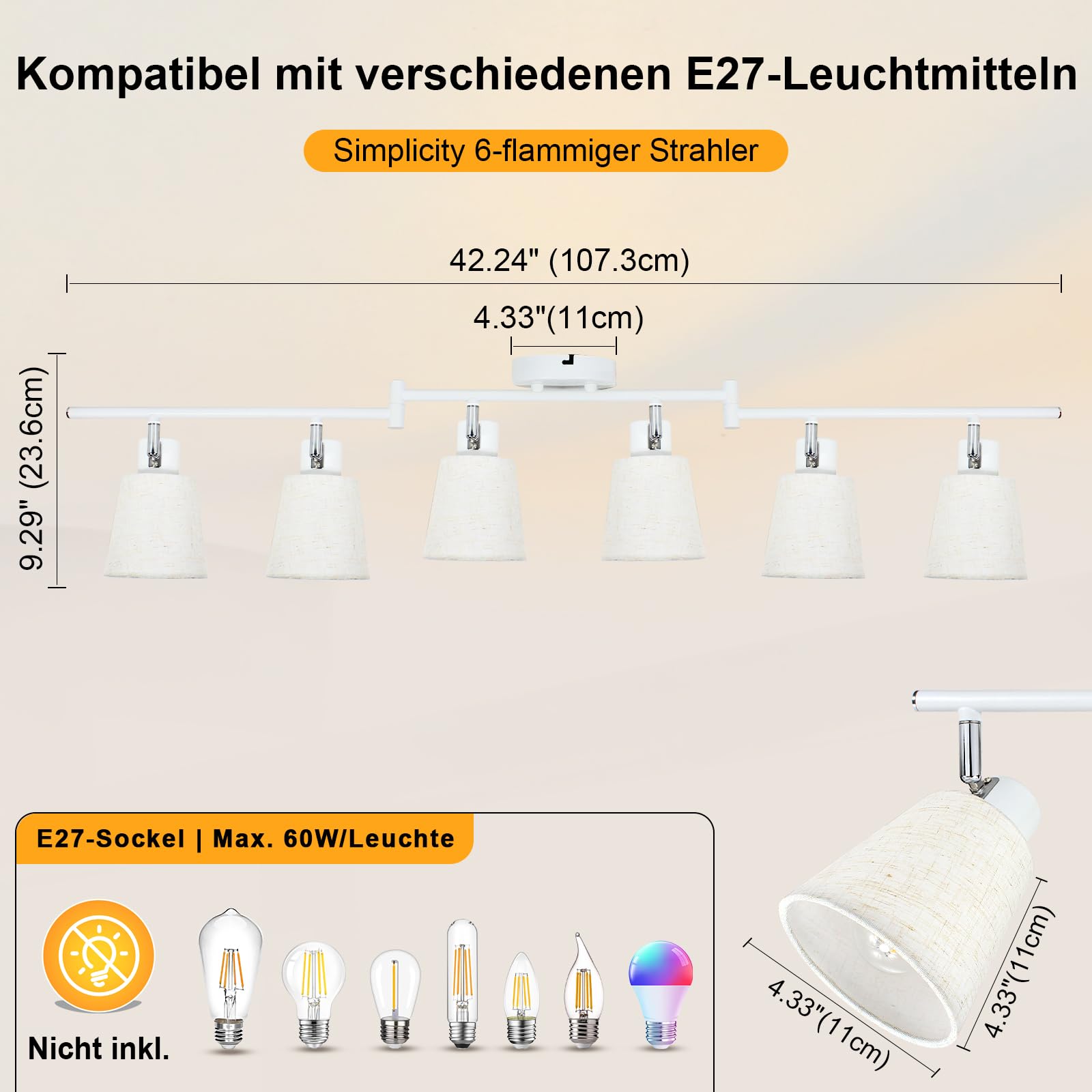 Unikcst Deckenstrahler Leinen 6 Flammig – Bild 5 #6 Flammig