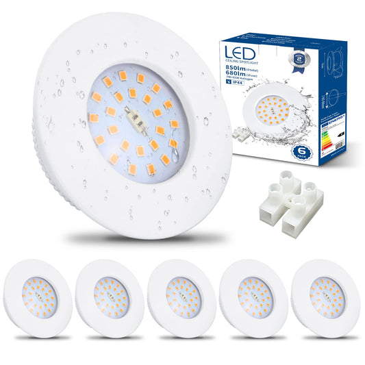 HiBay LED Einbaustrahler 7W IP44 Ultra Flach – Bild 12 #Weiß #Warmweiß 3000K #6er Set