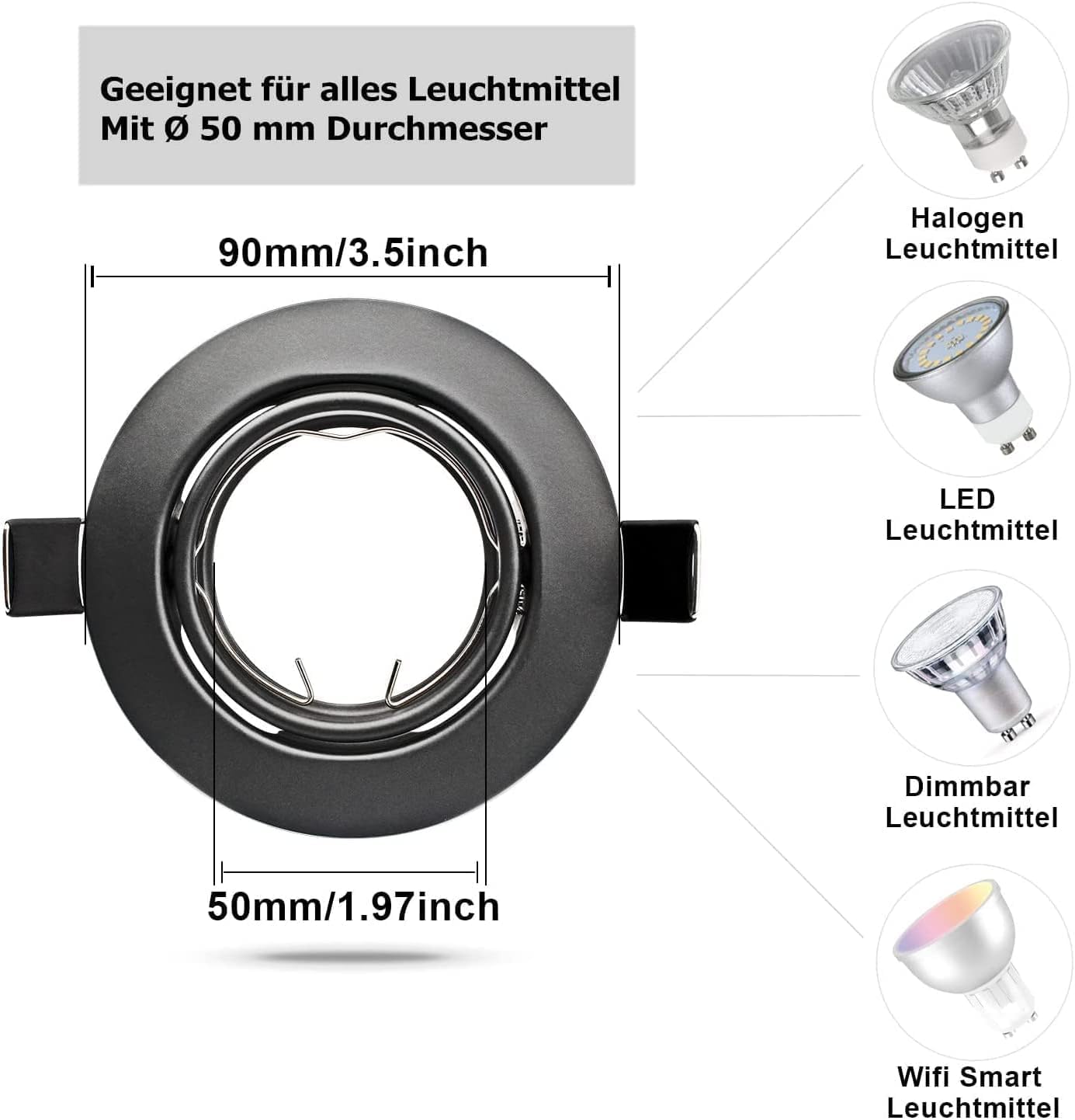 K4 GU10 LED Einbaurahmen Set – Bild 63 #Matt Schwarz