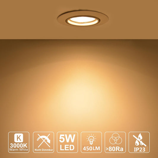 HiBay 8er LED Einbaustrahler Ultra Flach 5W – Schwenkbar 40° Deckenstrahler 230V Nickel Gebürstet – Warmweiß 3000K