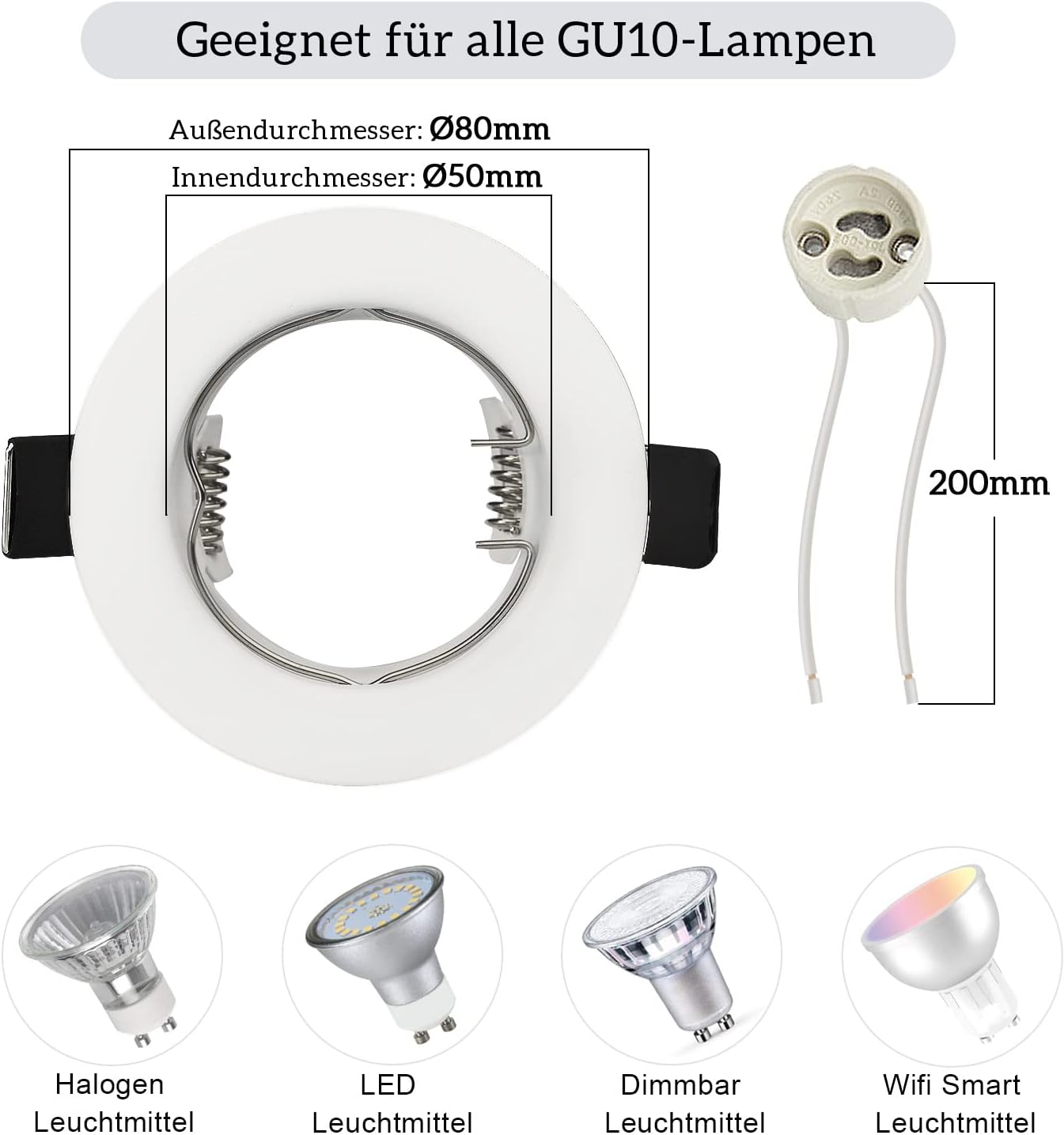 HiBay 10er Set GU10 Einbaurahmen 4 Farben – Bild 3 #Mattweiß #10 Stück