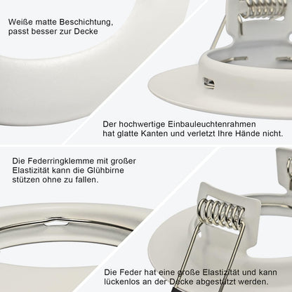 HiBay 10er Set GU10 Einbaurahmen 4 Farben – Bild 2 #Mattweiß #10 Stück
