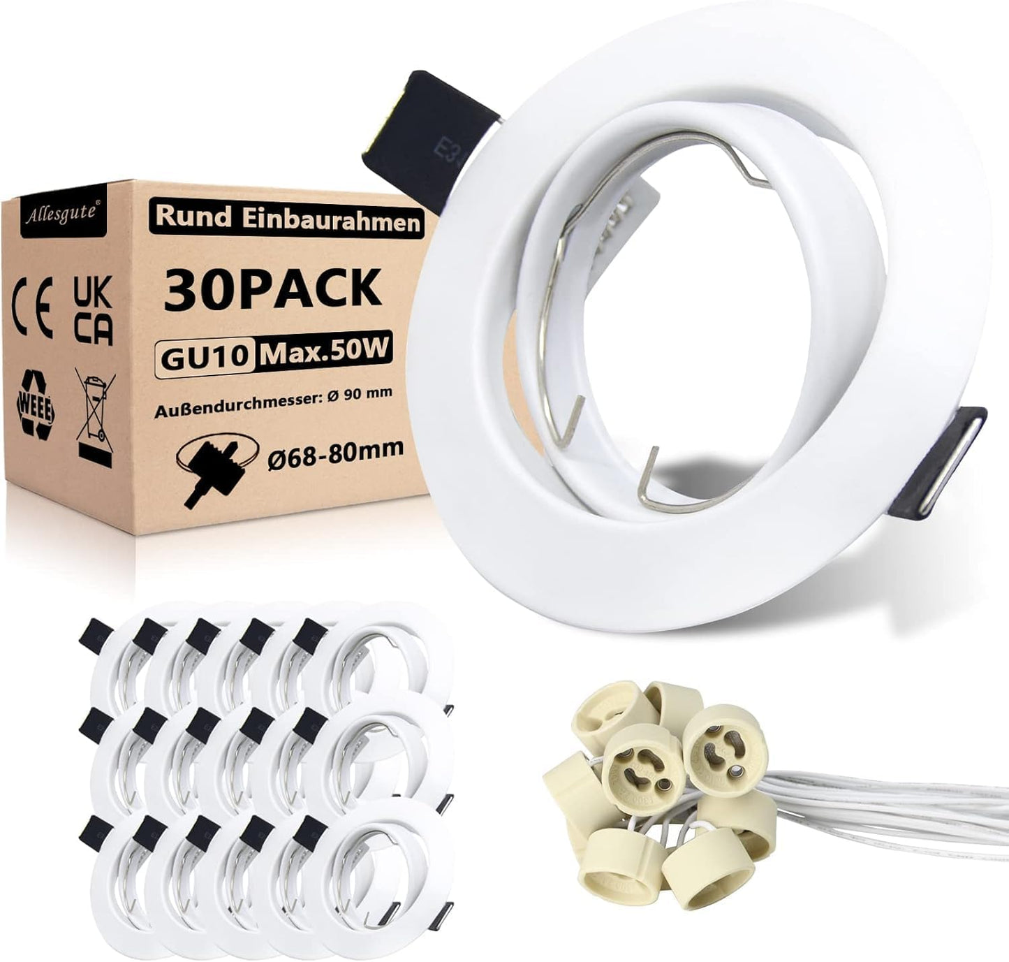 K4 GU10 LED Einbaurahmen Set – Bild 53 #Matt Weiß #30 Stück