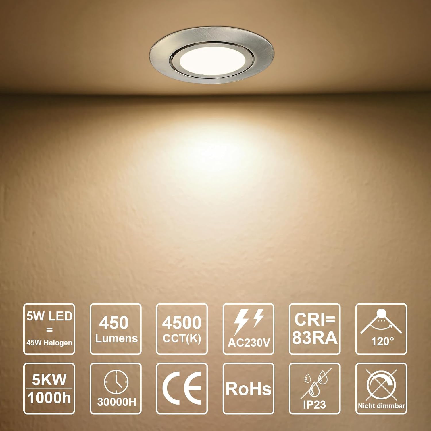 HiBay LED Einbaustrahler Set GU10 Schwenkbar 5W – Bild 13 #4500K Neutralweiß