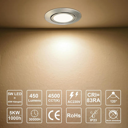 HiBay LED Einbaustrahler Set GU10 Schwenkbar 5W – Bild 13 #4500K Neutralweiß