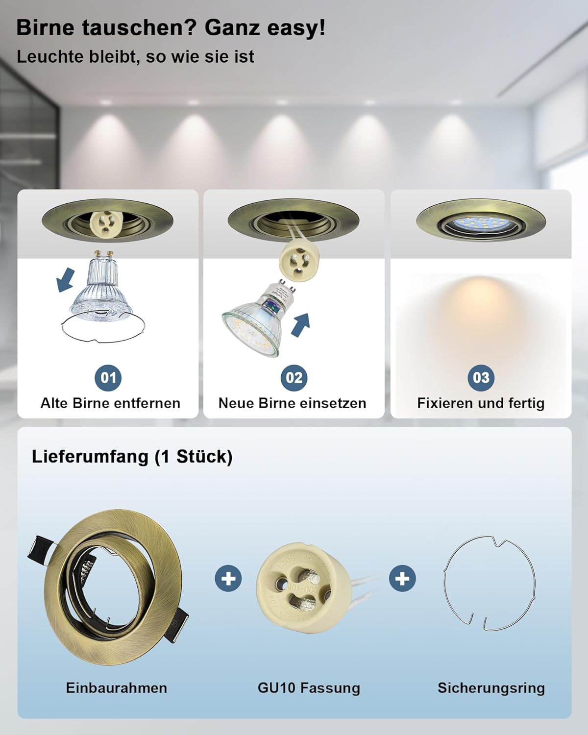 K4 GU10 LED Einbaurahmen Set – Bild 20 #Gold – Antik-Messing