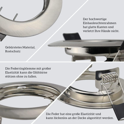 HiBay 10er Set GU10 Einbaurahmen 4 Farben – Bild 2 #Gebürstet Edelstahl #10 Stück