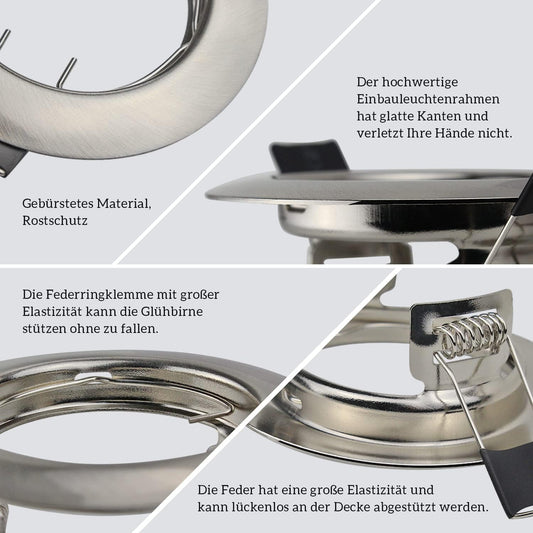 HiBay 10er Set GU10 Einbaurahmen 4 Farben – Bild 2 #Gebürstet Edelstahl #10 Stück