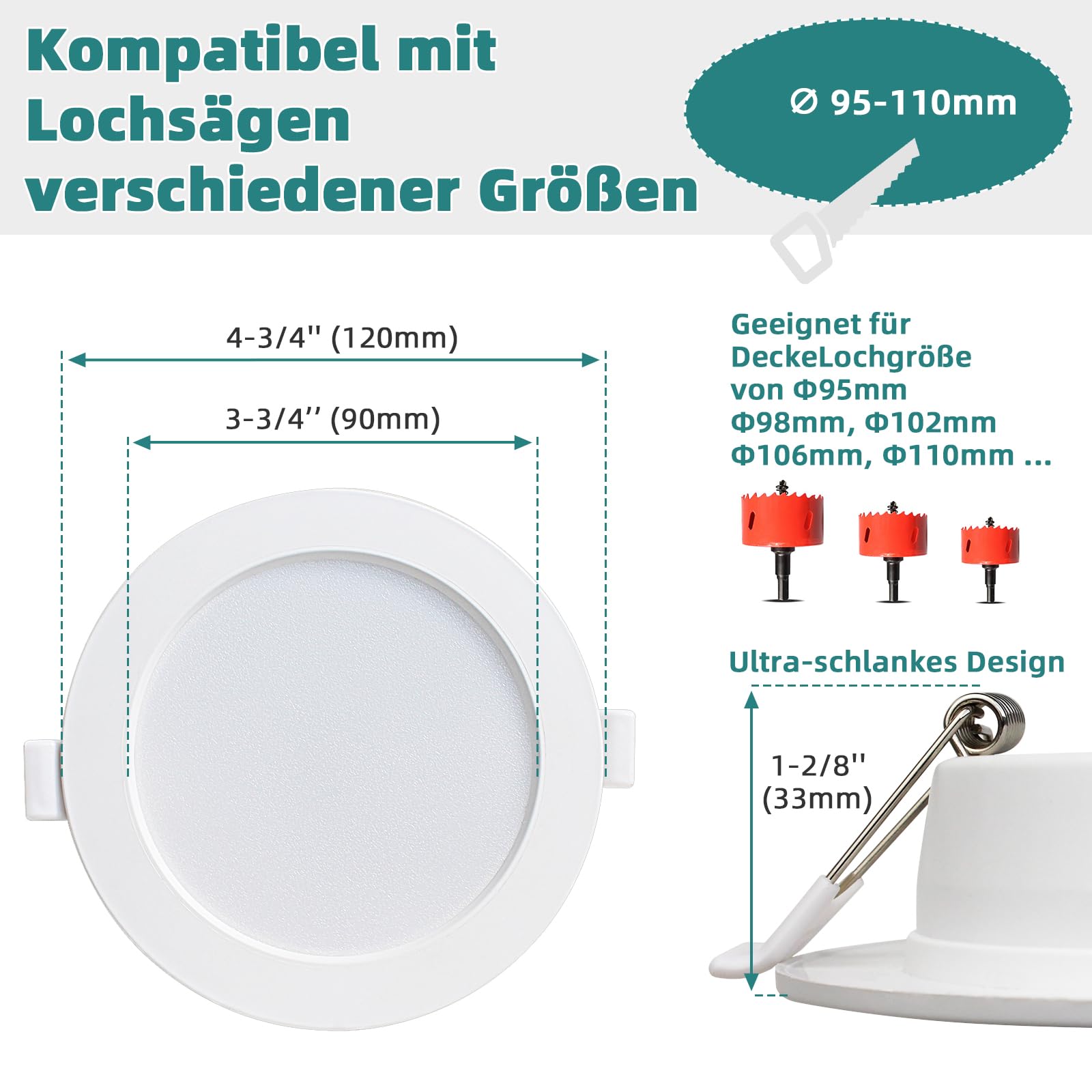 Unikcst LED Einbaustrahler 9W 120mm – WW