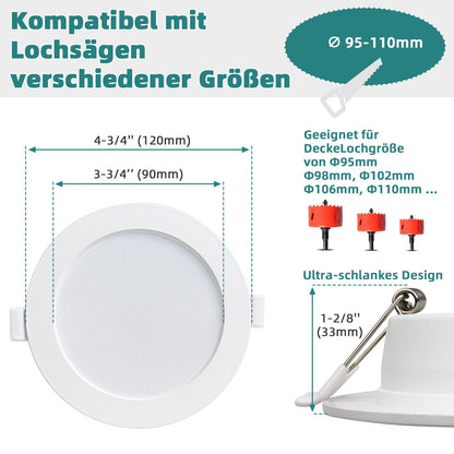 Unikcst LED Einbaustrahler 9W 120mm – WW