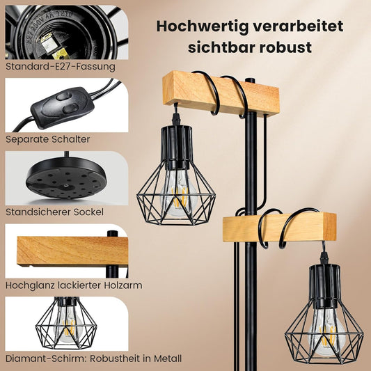 HiBay Stehlampe 2 Flammig Holz Industrial – Bild 2