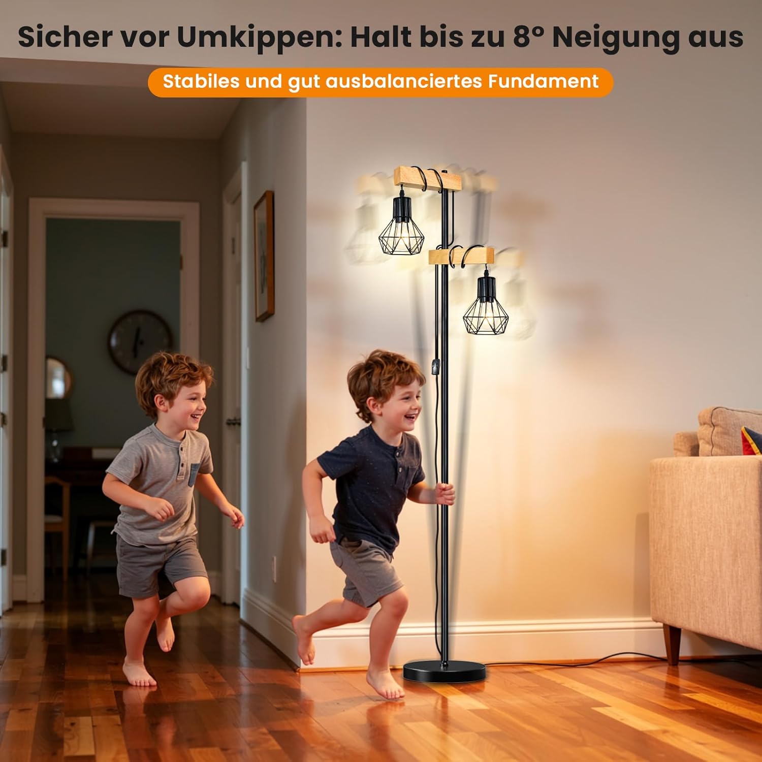 HiBay Stehlampe 2 Flammig Holz Industrial – Bild 6