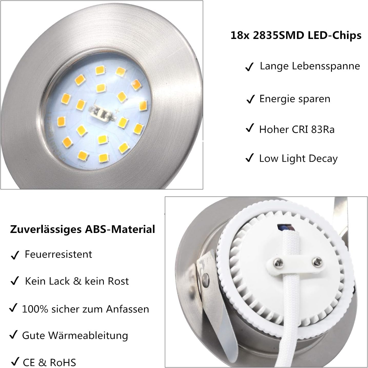 HiBay LED Einbaustrahler 5W IP44 Ultra Flach – Bild 7 #Nickel Gebürstet