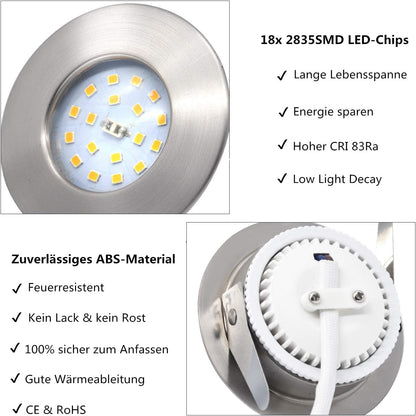 HiBay LED Einbaustrahler 5W IP44 Ultra Flach – Bild 7 #Nickel Gebürstet