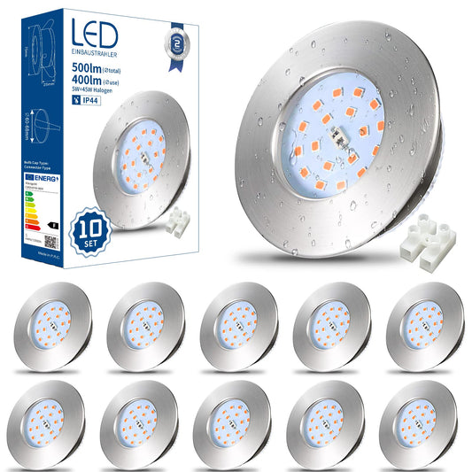 HiBay LED Einbaustrahler 5W IP44 Ultra Flach – Bild 1 #Nickel Gebürstet #10er Set